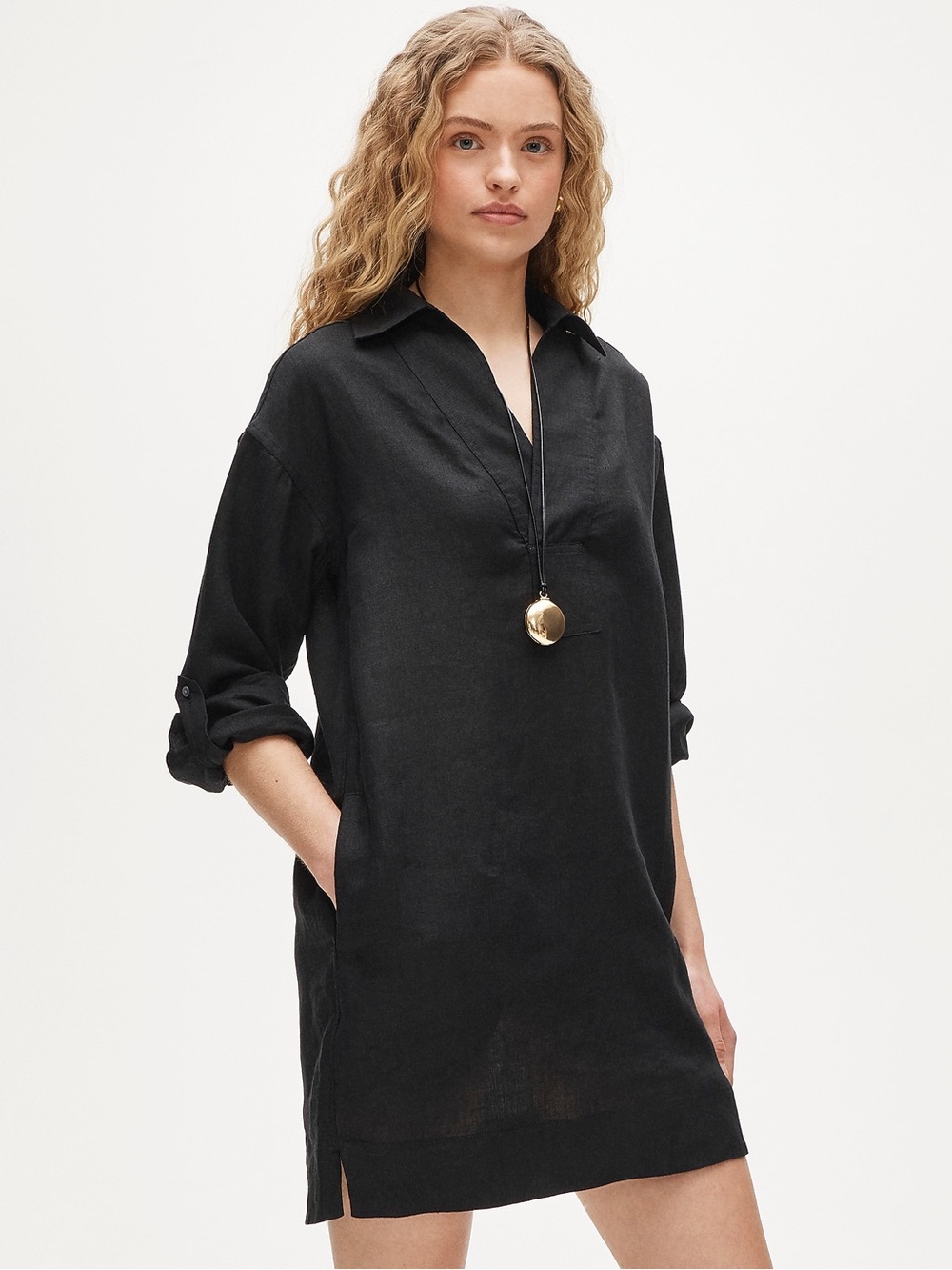 New J. Crew Black Misses  Popover Dress XS V Neck - Picture 2 of 8